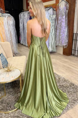 Pleated Strapless Corset Sage Green Satin Prom Dress