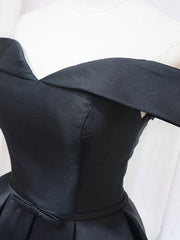 Black Off Shoulder Satin Short Prom Dress, Black Homecoming Dress