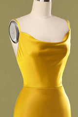 Gold Straps Cowl Back Bridesmaid Dress with Slit