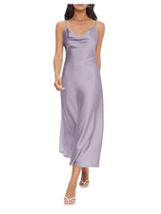 Sheath Spaghetti Strap Cowl Neck Long Slip Satin formal dresses Bridesmaid Dresses evening gown Prom Dress