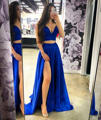 Royal Blue Two Pieces Prom Dress, Evening Dress, Graduation School Party Gown