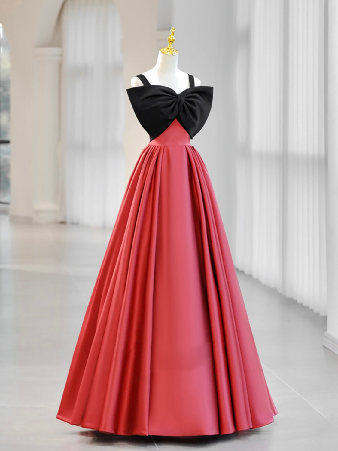 A-Line Watermelon Red Satin Long Prom Dress, Long Formal Dress