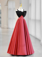 A-Line Watermelon Red Satin Long Prom Dress, Long Formal Dress