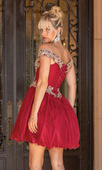 Off-the-Shoulder Short Burgundy Homecoming Dress
