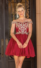 Off-the-Shoulder Short Burgundy Homecoming Dress