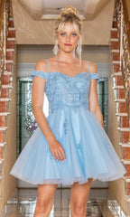 Cold-Shoulder Short Embroidered Homecoming Dress
