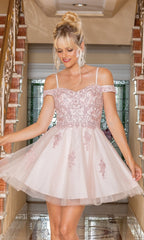 Cold-Shoulder Short Embroidered Homecoming Dress