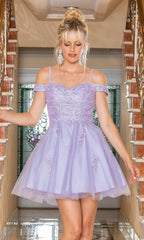 Cold-Shoulder Short Embroidered Homecoming Dress