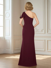One-Shoulder Column Gown with Draped Asymmetric Neckline Burgundy