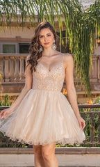 Glitter Tulle Babydoll Short Prom Dress 3336
