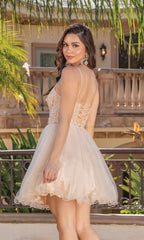 Glitter Tulle Babydoll Short Prom Dress 3336