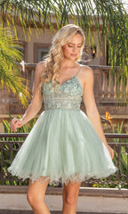 Glitter Tulle Babydoll Short Prom Dress 3336