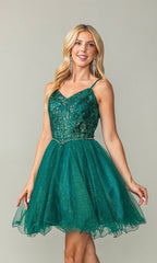 Sheer-Bodice Short Ball Gown 3337