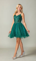 Sheer-Bodice Short Ball Gown 3337