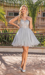 Sheer-Bodice Short Ball Gown 3337