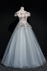 A-line Off Shoulder Long Off Shoulder Party Dress, Tulle Sweet 16 Dress