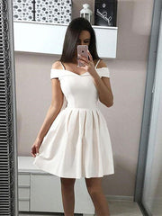 Custom Made A Line Short White Off Shoulder Prom Dresses, Short Formal Dresses, Off Shoulder White Graduation Dresses/Homecoming Dresses