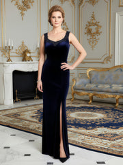 Velvet Sheath Gown with Matching Shawl Collar Bolero Navy Blue