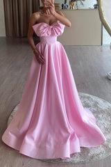 Elegant StraplessPink A-Line Mermaid Prom Dress with Bow