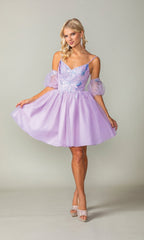 Lilac Purple A-Line Short Hoco Dress 3362