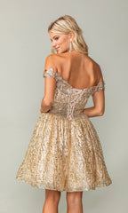 Gold Off-the-Shoulder Short Prom Dress 3370