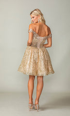 Gold Off-the-Shoulder Short Prom Dress 3370