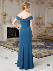 Crepe Formal Dress featuring Waterfall Ruffle Accent Ink Blue
