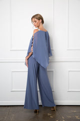 Formal Chiffon Cape Overlay Jumpsuit