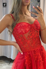 33879 - Sexy Sweetheart Spaghetti Straps Appliques Tulle Illusion Prom Formal Dress
