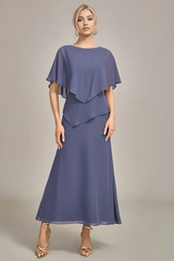 Sheath Scoop Tea-Length Chiffon Mother of the Bride Dress