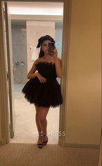 A-line Strapless Chic Black Tulle Mini formal dresses Bridesmaid Dresses evening gown Prom Dress