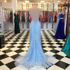Purple/Blue Mermaid Backless Lace Prom Dresses, Purple/Blue Mermaid Backless Lace Formal Graduation Evening Dreses