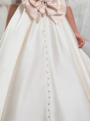 3/4 Length Sleeve Ball Gown With Lace Bow - Evening Flower Girl Dresses Polyester