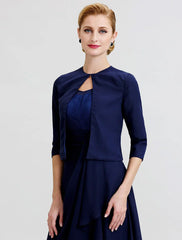 A-Line / Two Piece Jewel Neck Knee Length Chiffon / Corded Lace Mother of the Bride Dress with Sash