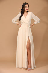 Long Sleeve Mother of the Bride Chiffon Dress