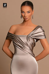 34120 - Glamorous Cap Sleeves Sheath Satin Prom Evening Formal Dress