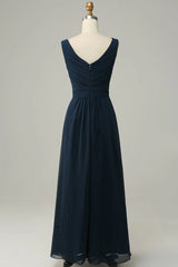 A Line V Neck Sleeveless Long Bridesmaid Dress