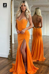 34202 - Charming Off-Shoulder Beads Side Split Prom Formal Dress