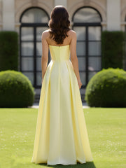 A-Line Sweetheart Satin Zipper Floor Length Gown Daffodil