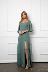 Long Sleeve Formal Chiffon Dress