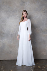 Long Sleeve Formal Chiffon Dress