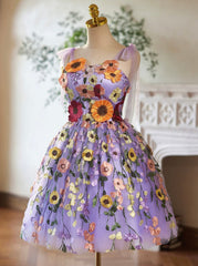 Purple Tulle Lace Short Prom Dress, Purple Homecoming Dress
