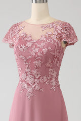 A-Line Scoop Illusion Tea-Length Mother of the Bride Dress With Sequins