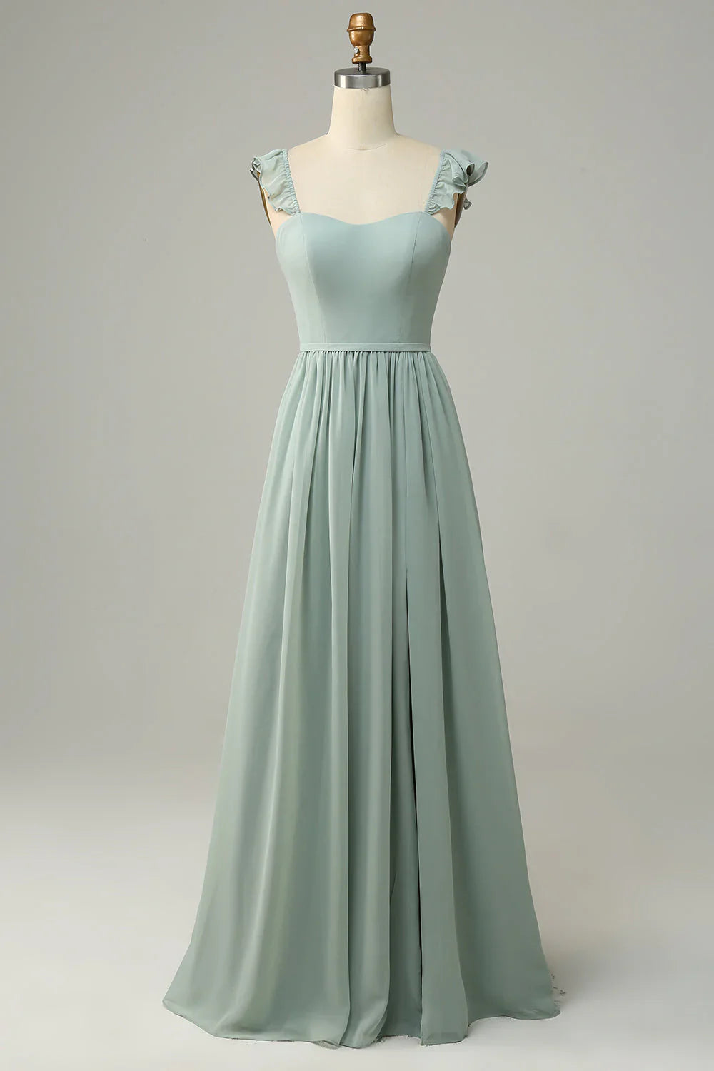 A Line Grey Sage Lotus Edge Bridesmaid Dress