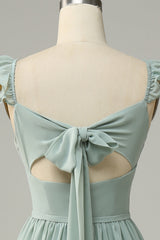 A Line Dusty Sage Ruffles Bridesmaid Dress