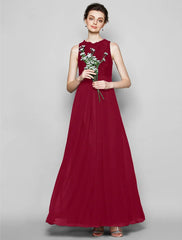Sheath / Column Bridesmaid Dress Jewel Neck Sleeveless Elegant Floor Length Chiffon / Lace with Lace