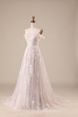 Ivory A Line Detachable Off the Shoulder Corset Tulle Wedding Dress Long