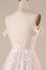 Ivory A Line Detachable Off the Shoulder Corset Tulle Wedding Dress Long