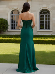 Sweetheart Sheath/Column Lace-Up Long Dress With Slit Dark Green