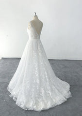 Floral Lace Wedding Dress lace wedding dress with plunging V neck Rustic Lace Wedding Dresse